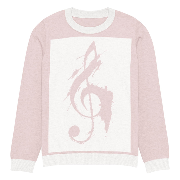 "Pink Note" Knitted crew neck sweater - Polendo Design pink knitted crew neck sweater