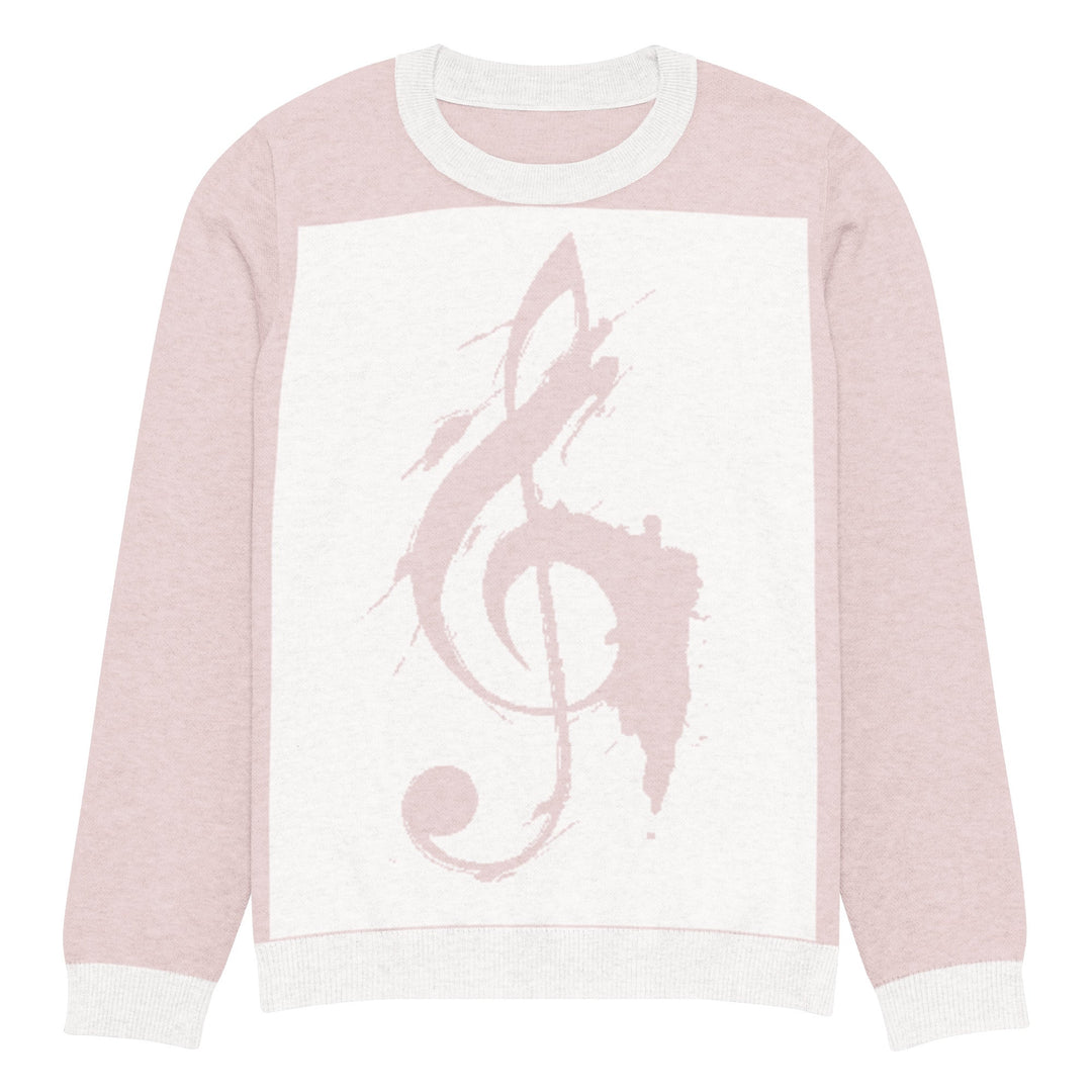"Pink Note" Knitted crew neck sweater - Polendo Design pink knitted crew neck sweater