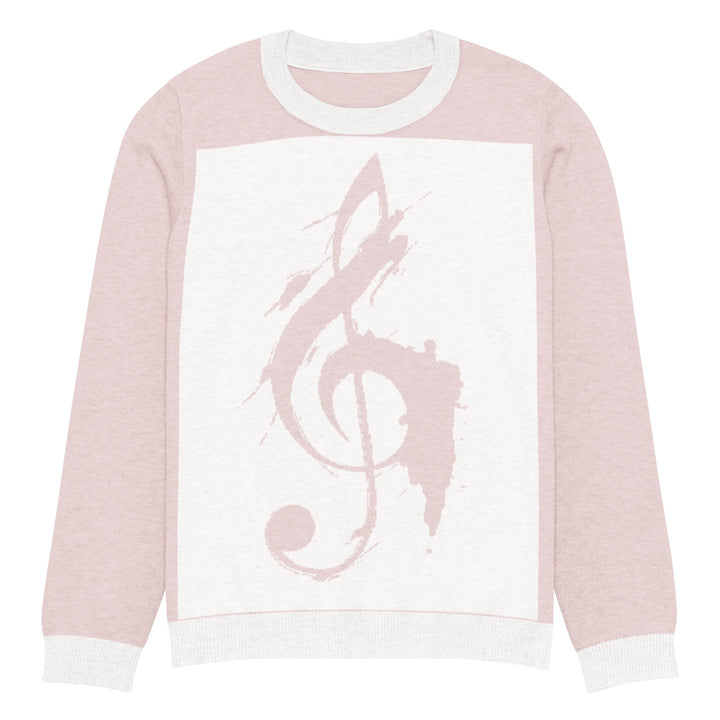 "Pink Note" Knitted crew neck sweater - Polendo Design pink knitted crew neck sweater