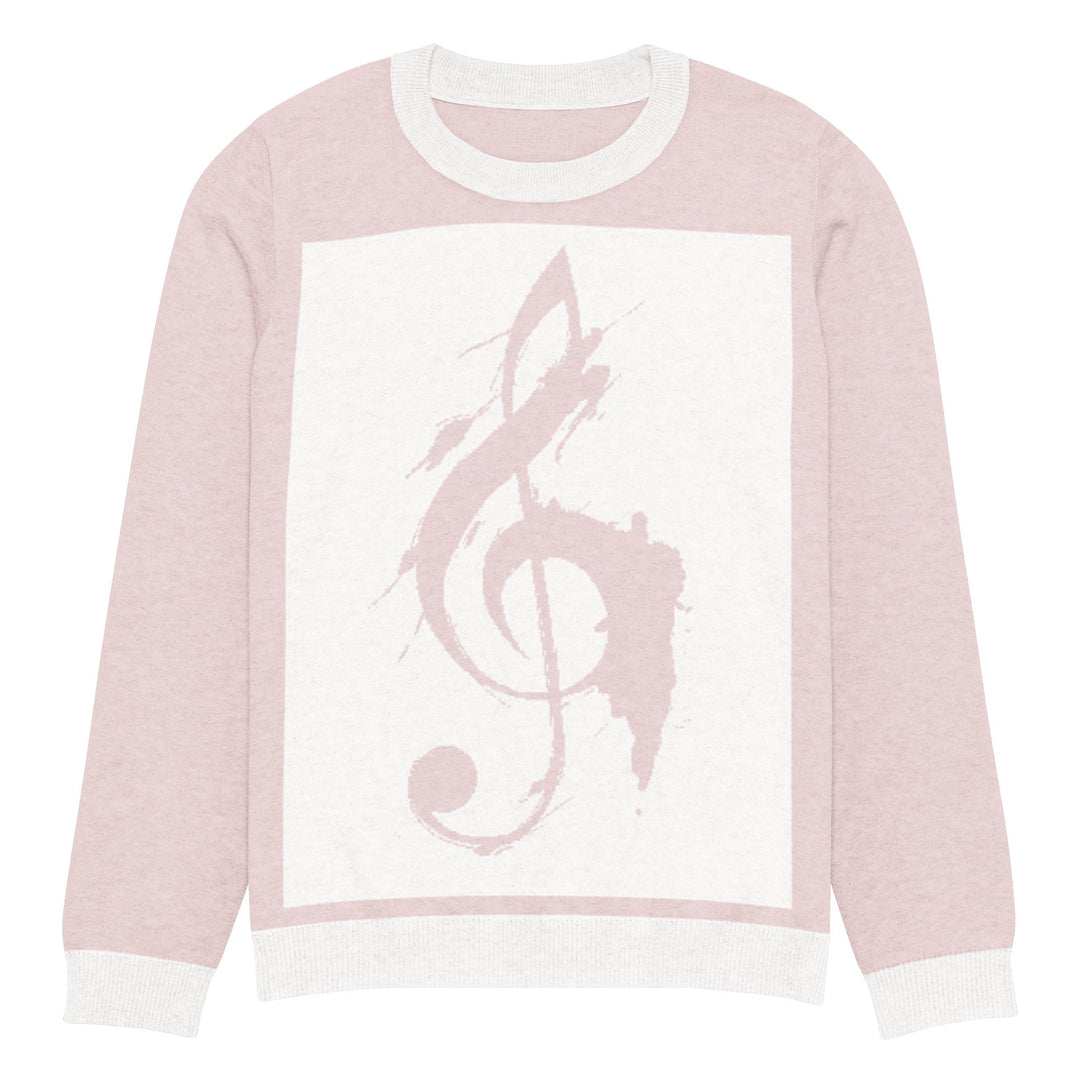 "Pink Note" Knitted crew neck sweater - Polendo Design pink knitted crew neck sweater