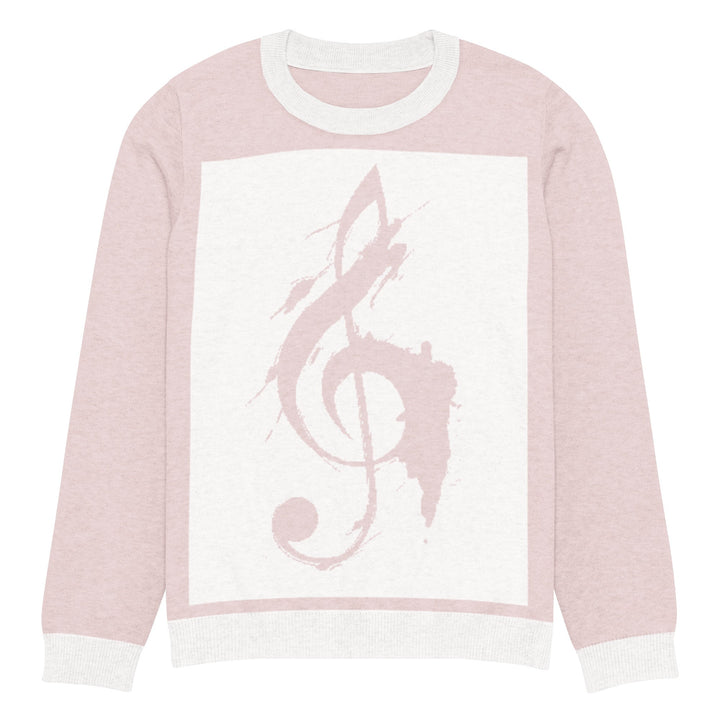 "Pink Note" Knitted crew neck sweater - Polendo Design pink knitted crew neck sweater