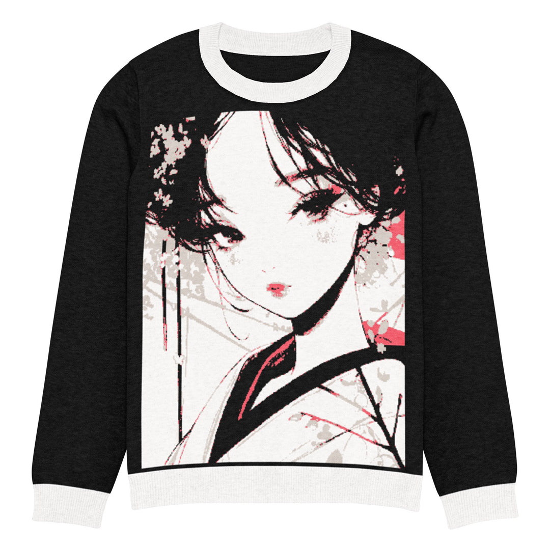 " Geisha art Pop" Knitted crew neck sweater - Polendo Design geisha art knitted crew neck sweater