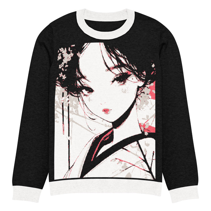 " Geisha art Pop" Knitted crew neck sweater - Polendo Design geisha art knitted crew neck sweater