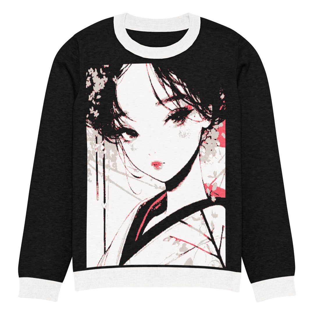 " Geisha art Pop" Knitted crew neck sweater - Polendo Design geisha art knitted crew neck sweater
