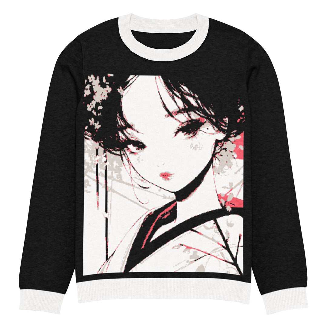 " Geisha art Pop" Knitted crew neck sweater - Polendo Design geisha art knitted crew neck sweater