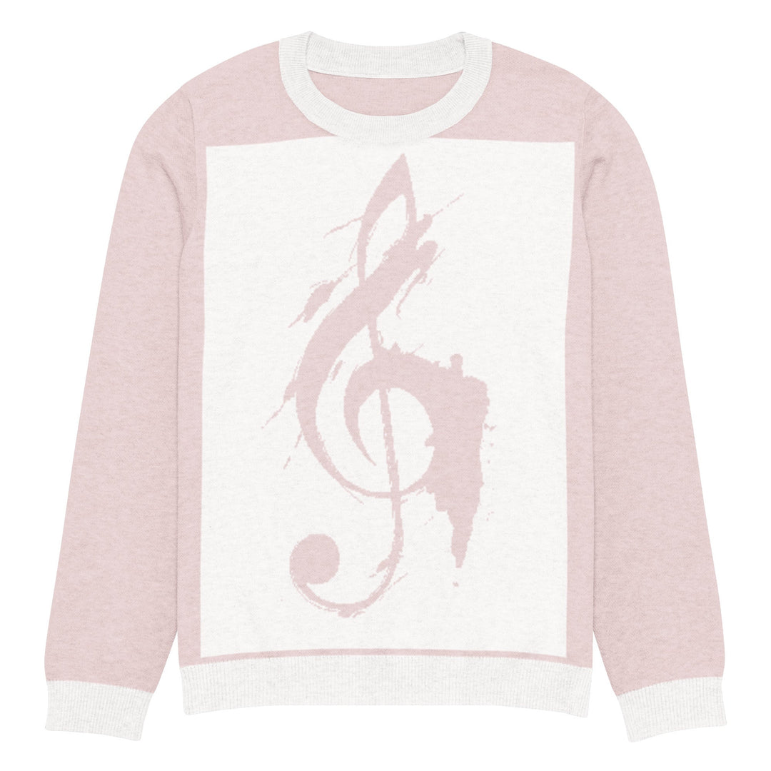 "Pink Note" Knitted crew neck sweater - Polendo Design pink knitted crew neck sweater
