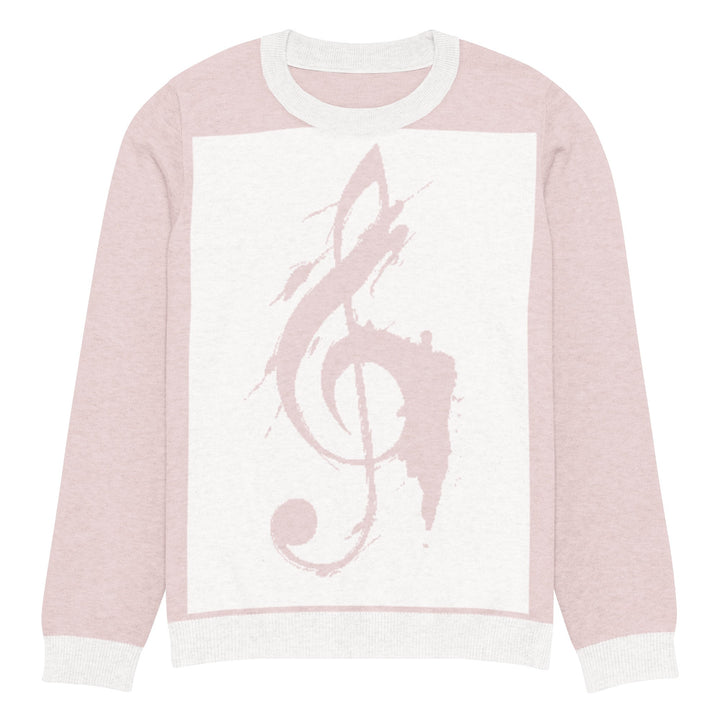 "Pink Note" Knitted crew neck sweater - Polendo Design pink knitted crew neck sweater