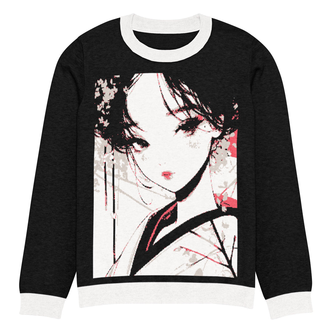 " Geisha art Pop" Knitted crew neck sweater - Polendo Design geisha art knitted crew neck sweater