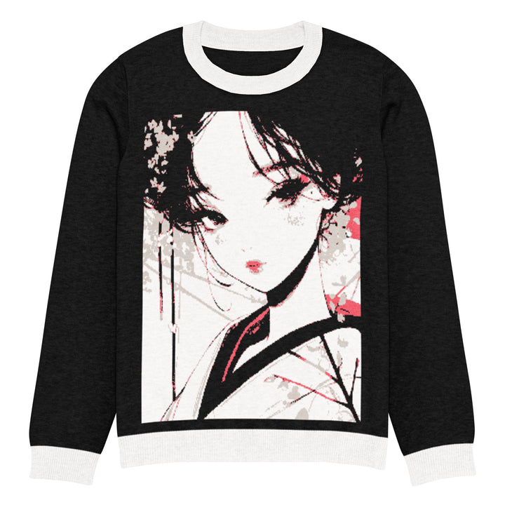 " Geisha art Pop" Knitted crew neck sweater - Polendo Design geisha art knitted crew neck sweater