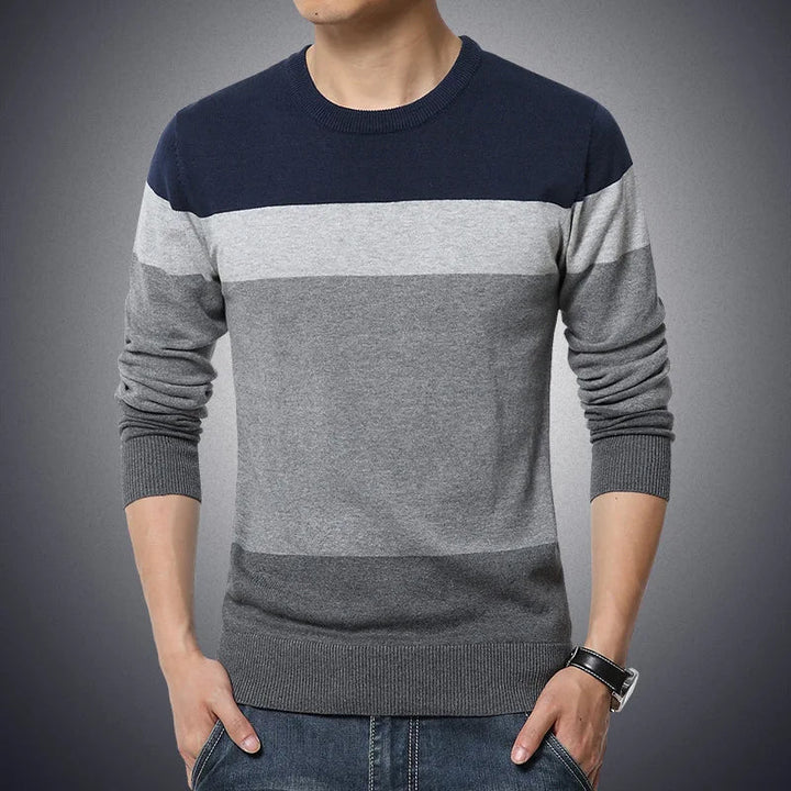 Mens Striped Knit Sweater – Slim Fit O Neck - Polendo Design mens striped knit sweater