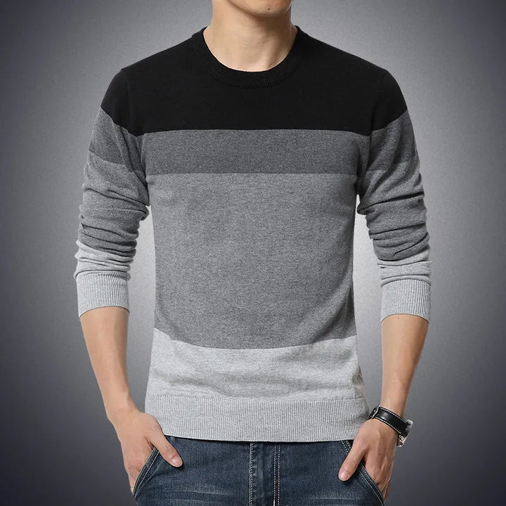 Mens Striped Knit Sweater – Slim Fit O Neck - Polendo Design mens striped knit sweater