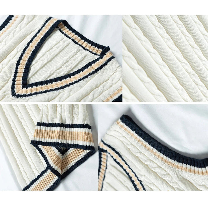 Men’s Striped V - Neck Sweater Vest – Casual Knit for Spring &amp; Autumn - Polendo Design