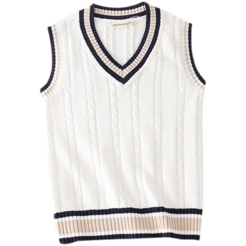 Men’s Striped V - Neck Sweater Vest – Casual Knit for Spring &amp; Autumn - Polendo Design