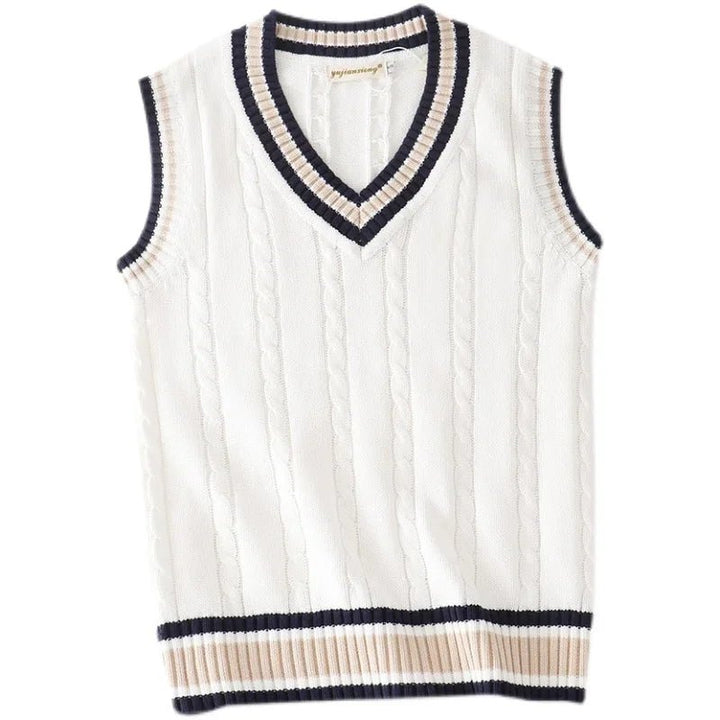 Men’s Striped V - Neck Sweater Vest – Casual Knit for Spring &amp; Autumn - Polendo Design