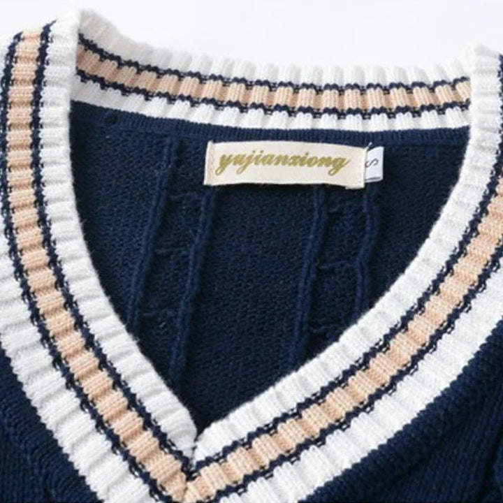 Men’s Striped V - Neck Sweater Vest – Casual Knit for Spring &amp; Autumn - Polendo Design