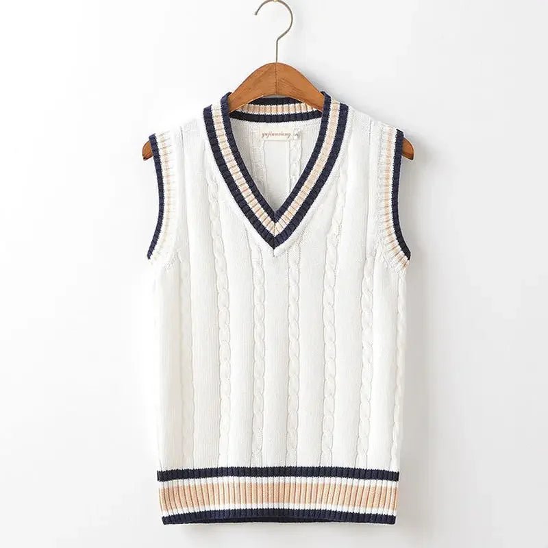 Men’s Striped V - Neck Sweater Vest – Casual Knit for Spring & Autumn - Polendo Design