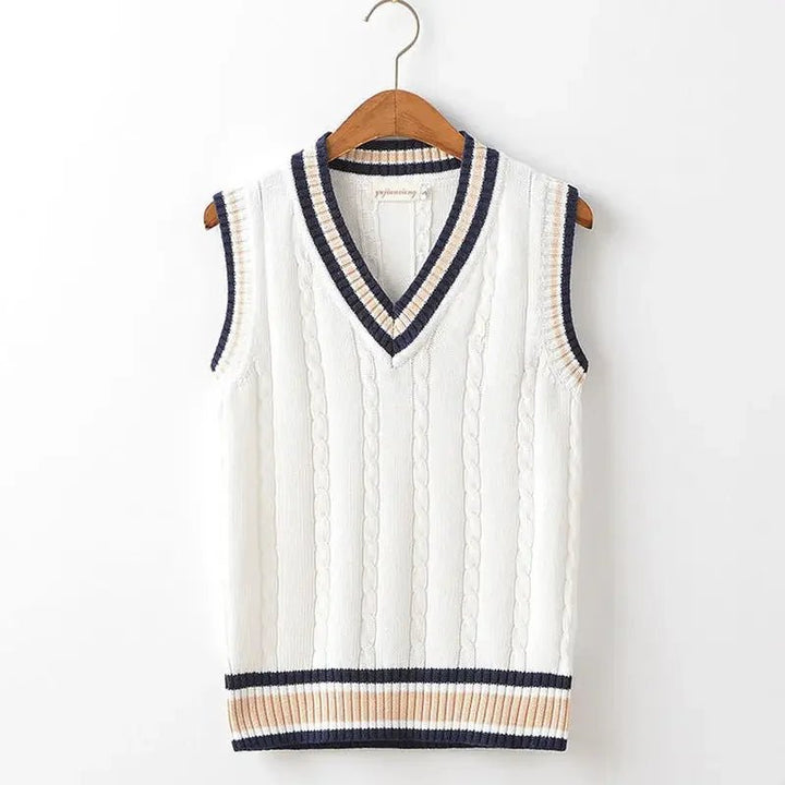 Men’s Striped V - Neck Sweater Vest – Casual Knit for Spring &amp; Autumn - Polendo Design