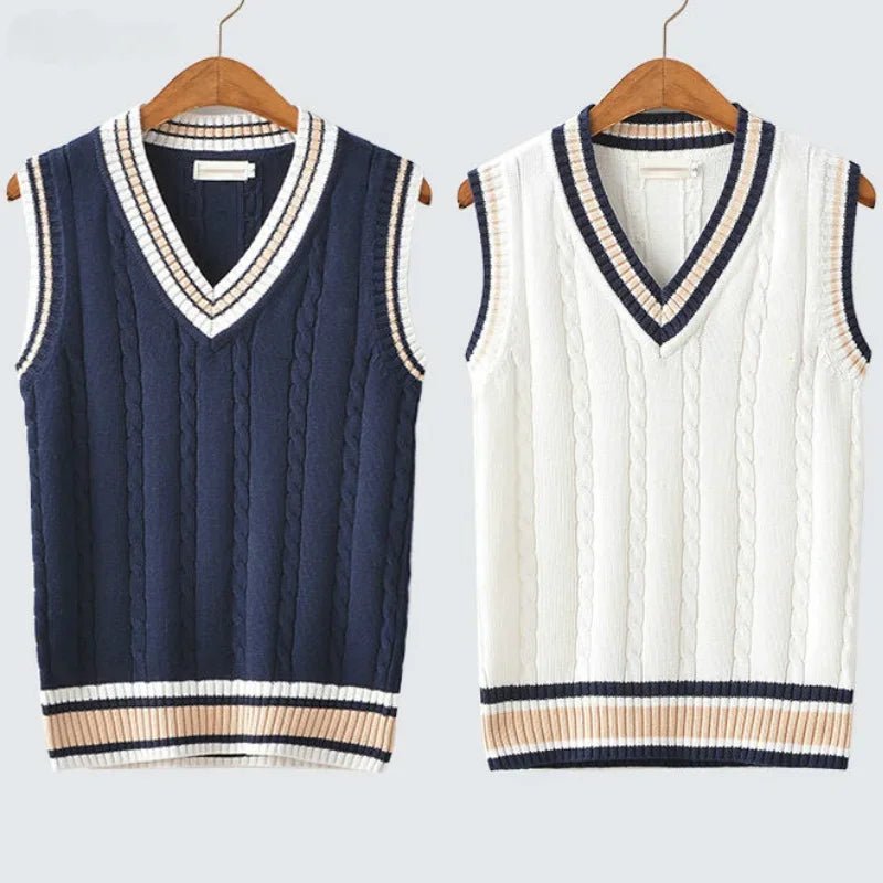 Men’s Striped V - Neck Sweater Vest – Casual Knit for Spring & Autumn - Polendo Design