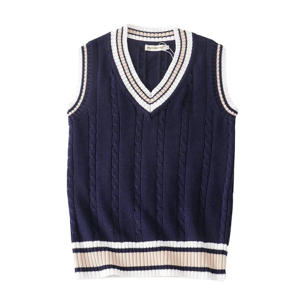 Men’s Striped V - Neck Sweater Vest – Casual Knit for Spring &amp; Autumn - Polendo Design