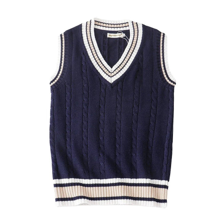 Men’s Striped V - Neck Sweater Vest – Casual Knit for Spring &amp; Autumn - Polendo Design