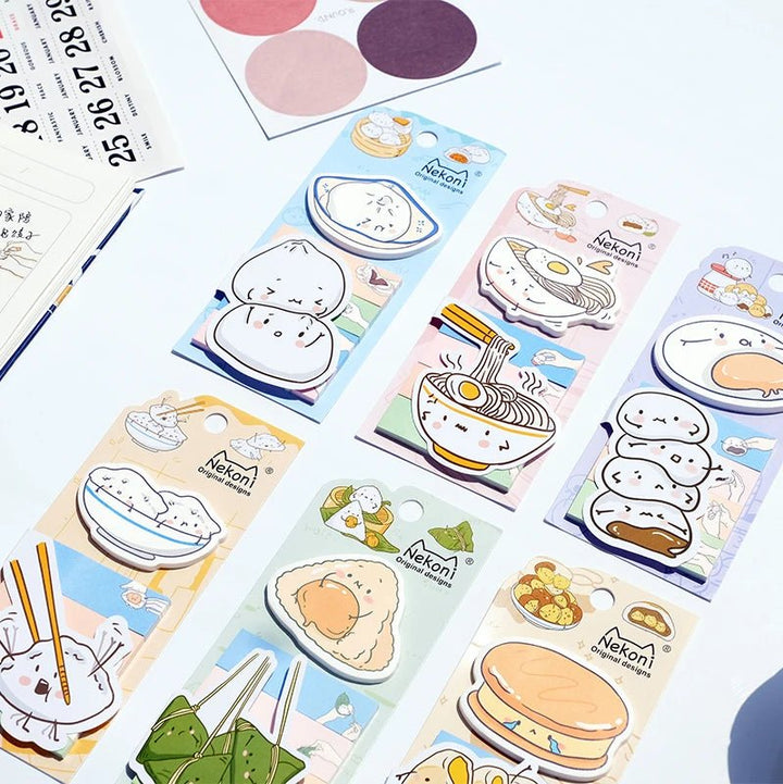Nekoni Kawaii Self-Stick Memo Notes – Food Sticky Tabs &amp; Bookmarks - Polendo Design kawaii sticky notes