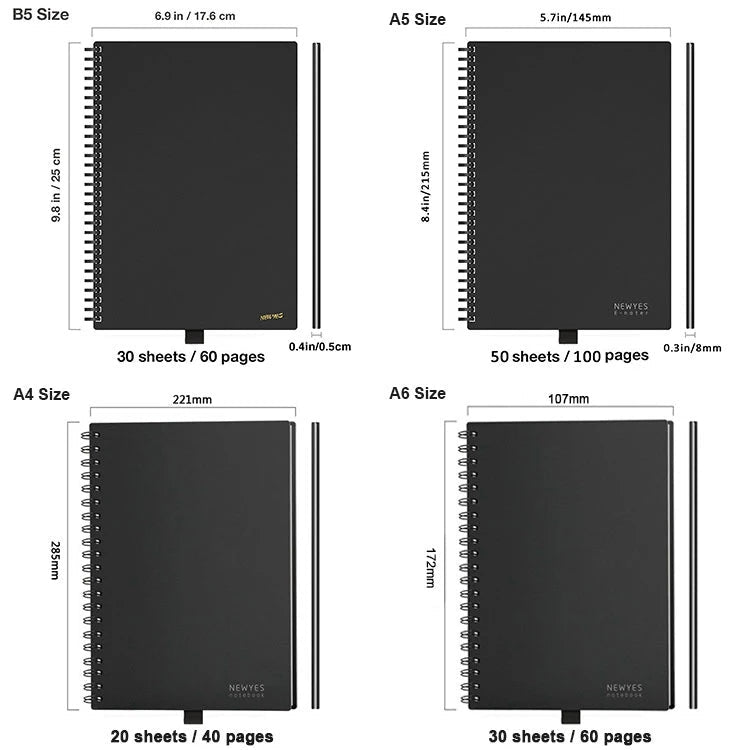 Newyes B5 Reusable Waterproof Smart Spiral Notebook - Polendo Design