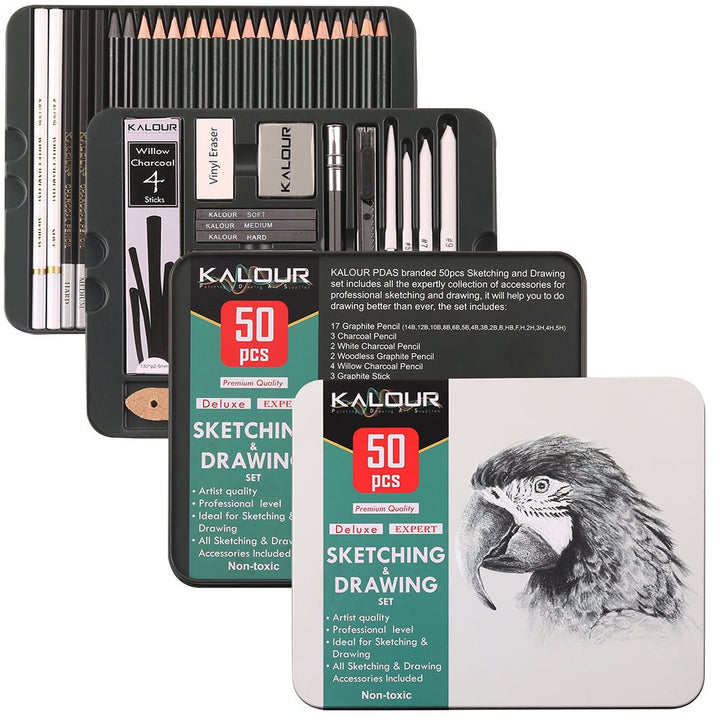 Professional 52-Piece Charcoal &amp; Sketching Pencil Set - Polendo Design charcoal sketching pencil set