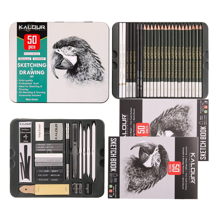 Professional 52-Piece Charcoal &amp; Sketching Pencil Set - Polendo Design charcoal sketching pencil set
