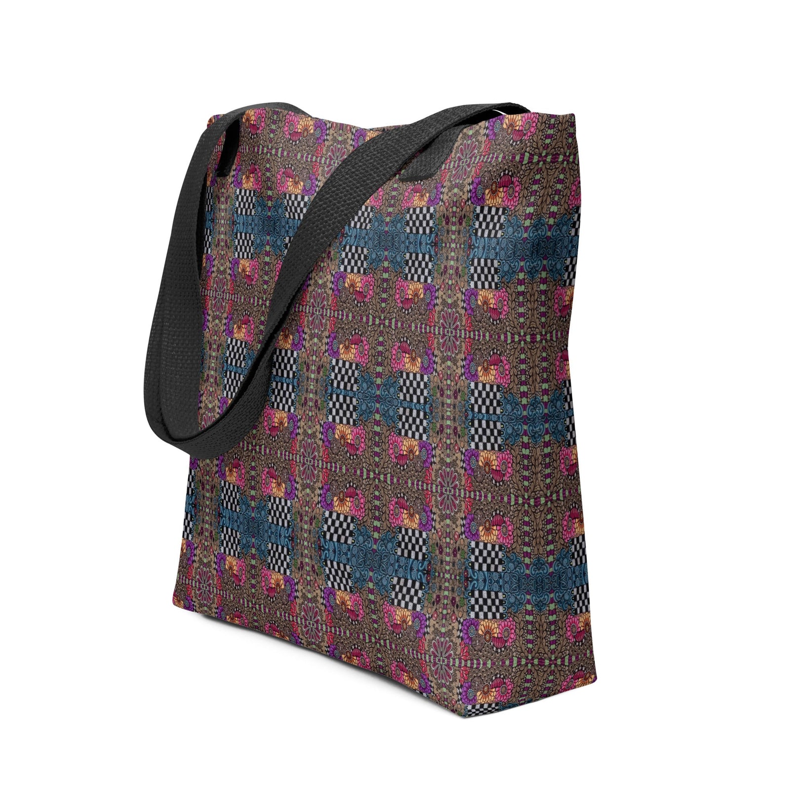 Checker Bloom Tote Bag – Colorful Pattern Carry Bag - Polendo Design tote bag
