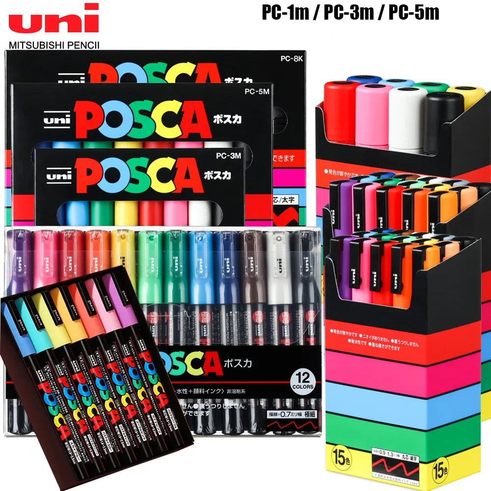 UNI POSCA Acrylic Paint Marker Set – Assorted Sizes & Colors - Polendo Design