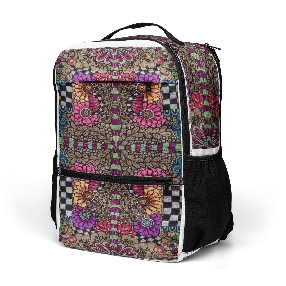 Whimsy Grid Bloom Backpack – Utility Backpack - Polendo Design backpack