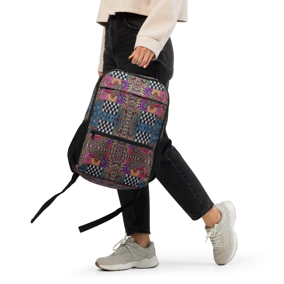 Whimsy Grid Bloom Backpack – Colorful Pattern Bag - Polendo Design backpack
