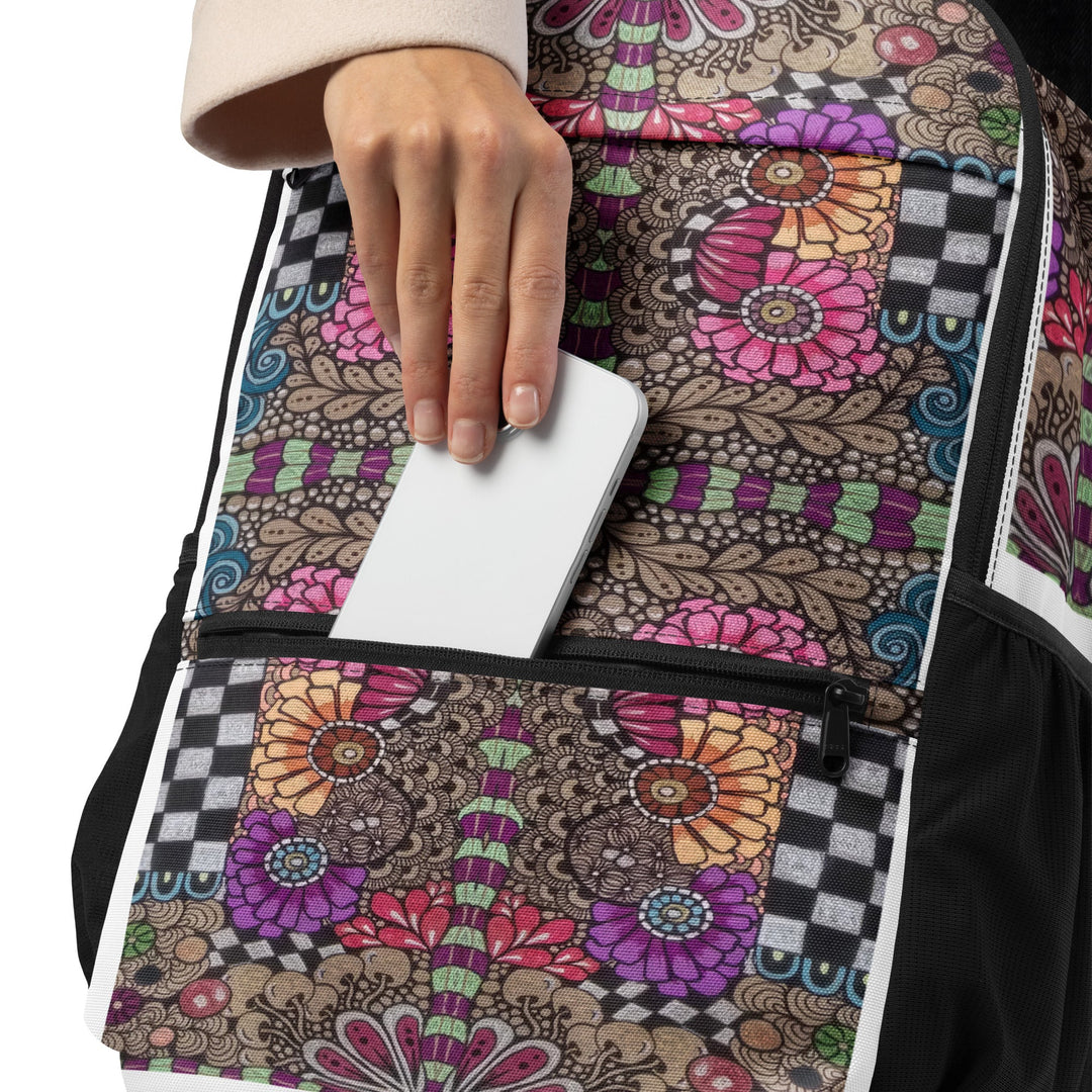 Whimsy Grid Bloom Backpack – Utility Backpack - Polendo Design backpack