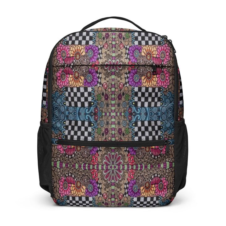 Whimsy Grid Bloom Backpack – Colorful Pattern Bag - Polendo Design backpack