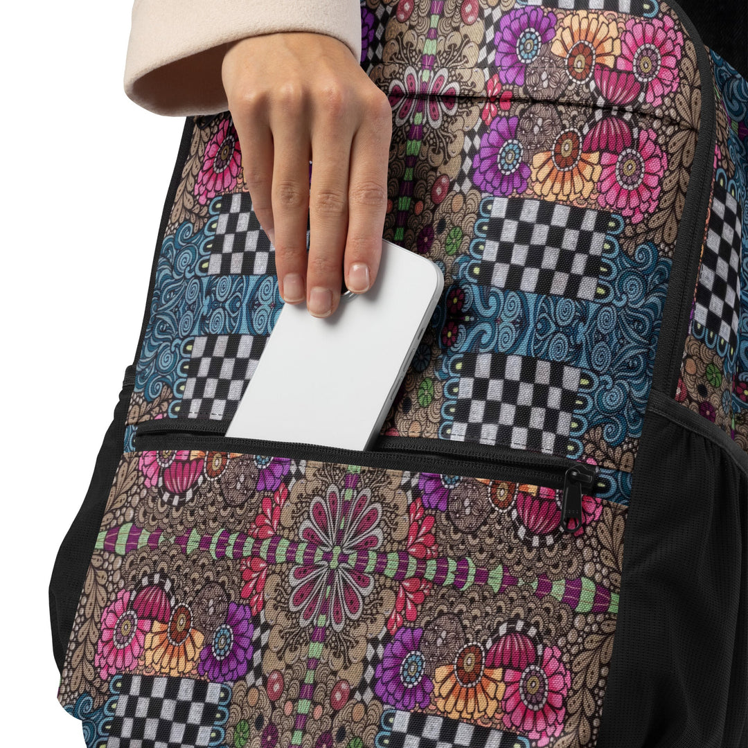 Whimsy Grid Bloom Backpack – Colorful Pattern Bag - Polendo Design backpack