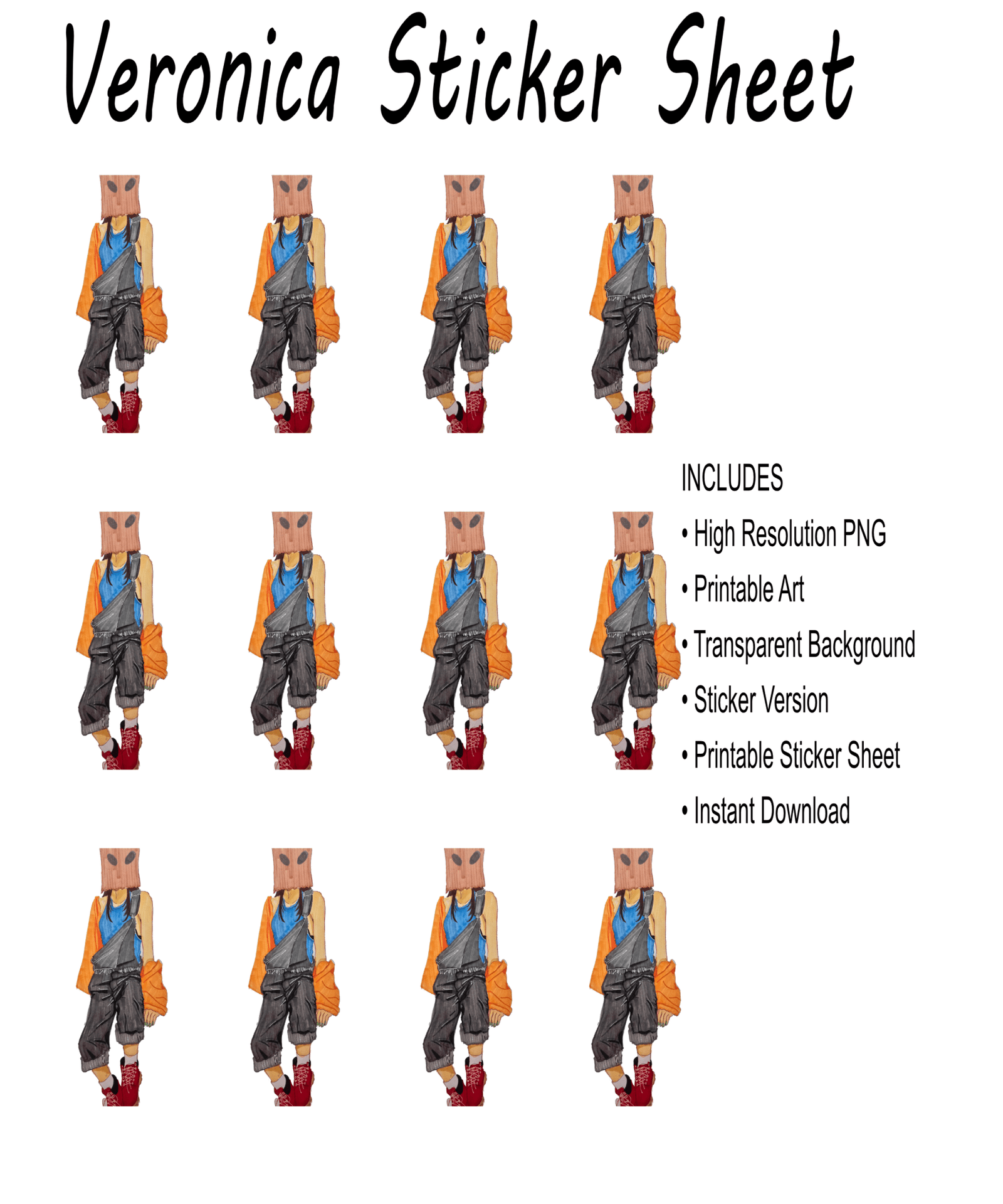 Veronica Full Character Pack – PNG Illustration & Sticker Assets - Polendo Design