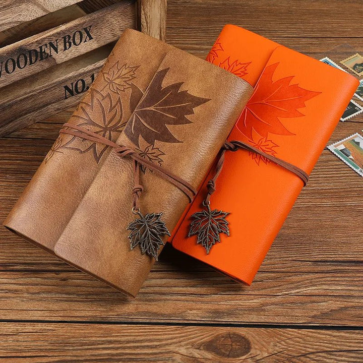 Vintage Refillable Maple Leaf Leather Journal - Polendo Design
