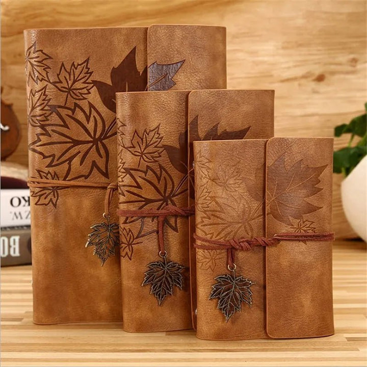 Vintage Refillable Maple Leaf Leather Journal - Polendo Design