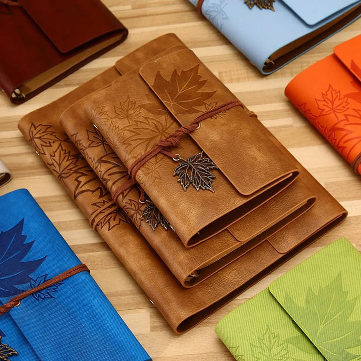 Vintage Refillable Maple Leaf Leather Journal - Polendo Design
