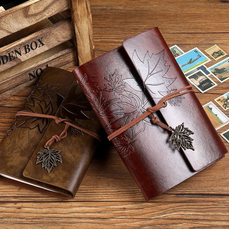Vintage Refillable Maple Leaf Leather Journal - Polendo Design