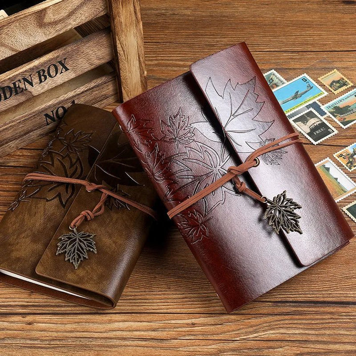 Vintage Refillable Maple Leaf Leather Journal - Polendo Design