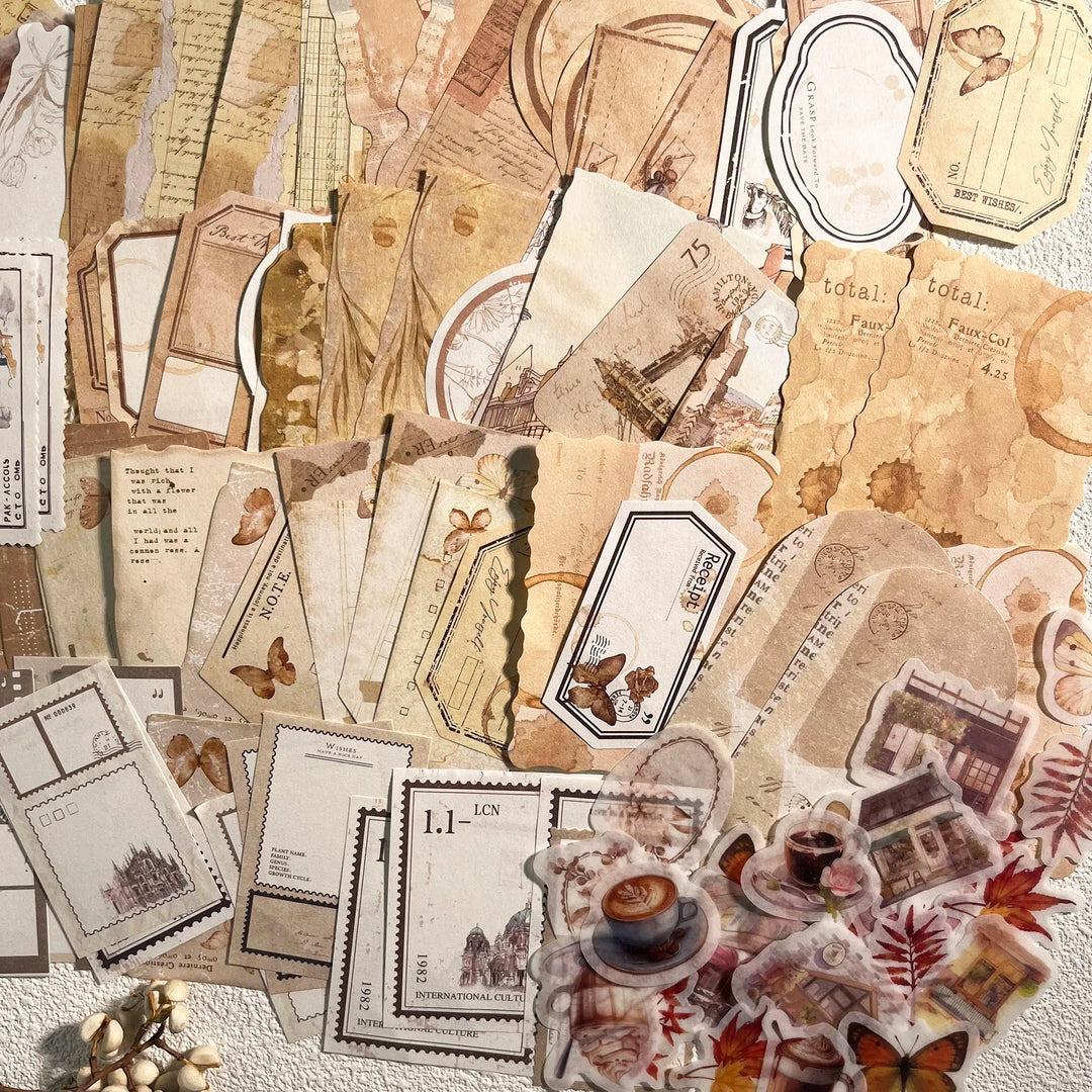 Vintage Scrapbook Kit (56pcs) – Aesthetic Journaling &amp; Sticker Set - Polendo Design vintage scrapbook kit