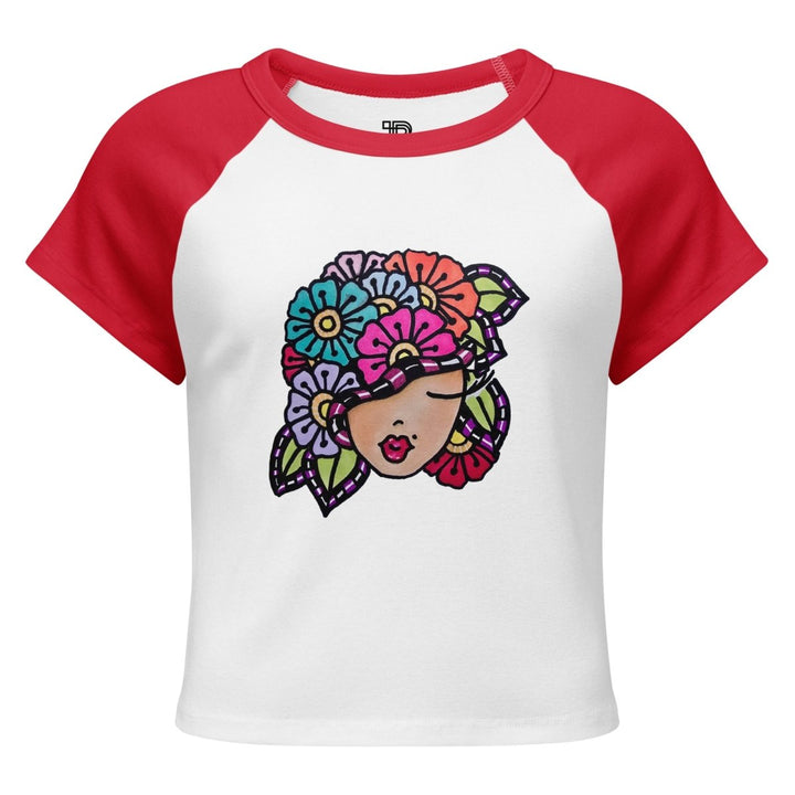 Bloom With Attitude Micro-Rib Raglan Baby Tee - Polendo Design Bloom With Attitude Micro-Rib Raglan Baby Tee