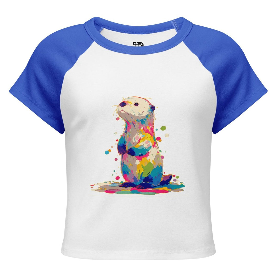 Women’s micro rib raglan baby tee - Polendo Design Paint Puddle Otter Micro-Rib Raglan Baby Tee