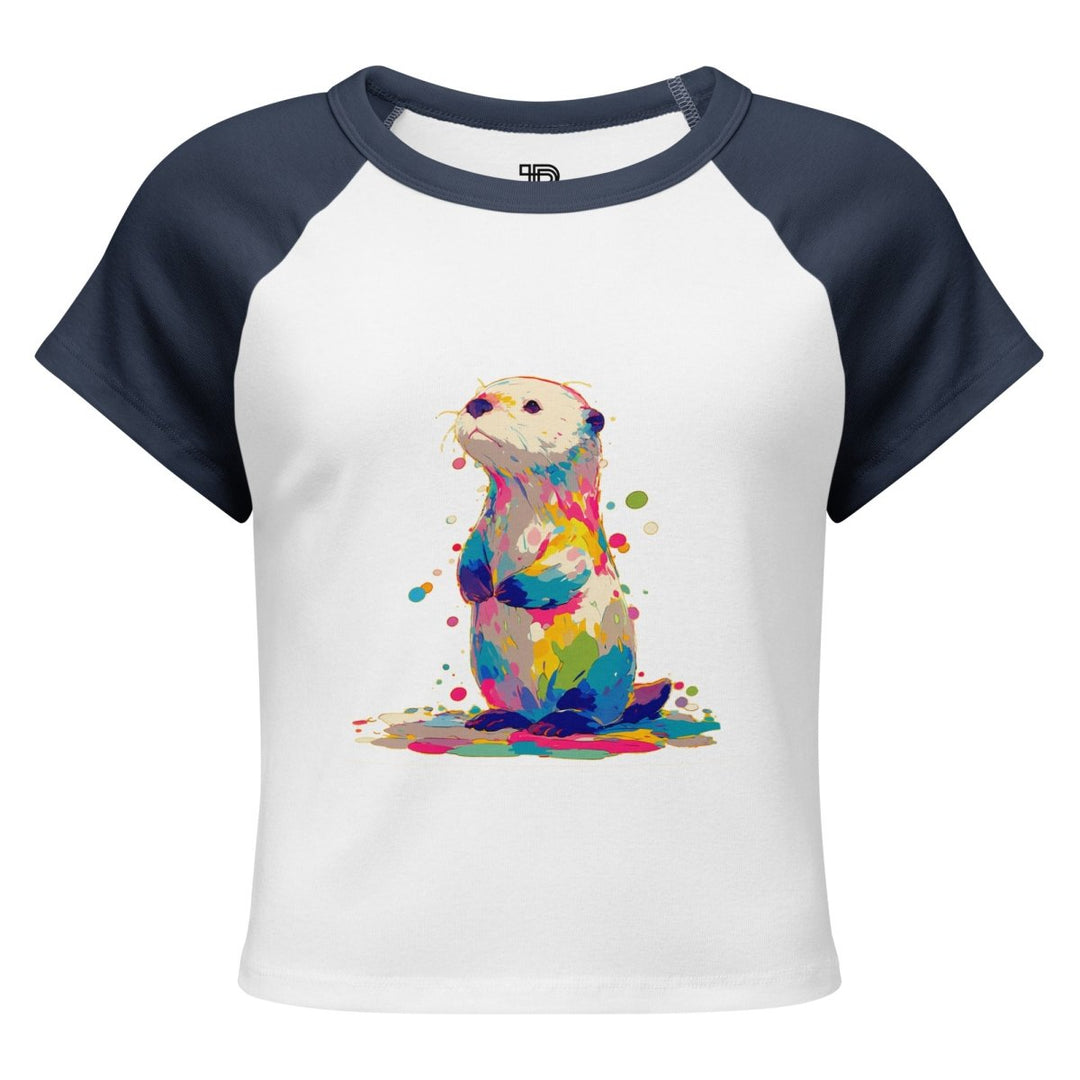 Women’s micro rib raglan baby tee - Polendo Design Paint Puddle Otter Micro-Rib Raglan Baby Tee