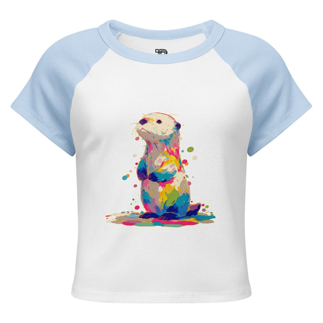 Women’s micro rib raglan baby tee - Polendo Design Paint Puddle Otter Micro-Rib Raglan Baby Tee