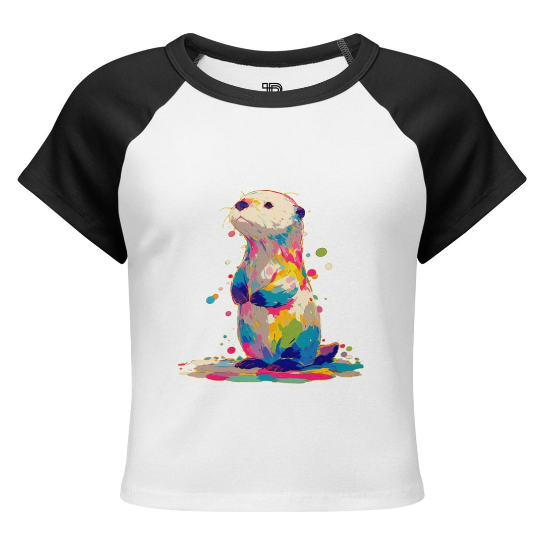 Women’s micro rib raglan baby tee - Polendo Design Paint Puddle Otter Micro-Rib Raglan Baby Tee