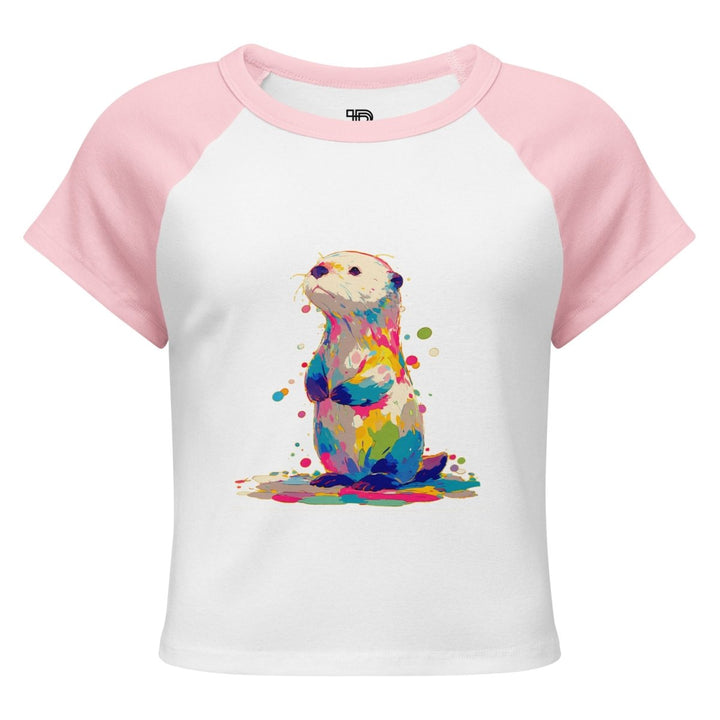 Women’s micro rib raglan baby tee - Polendo Design Paint Puddle Otter Micro-Rib Raglan Baby Tee
