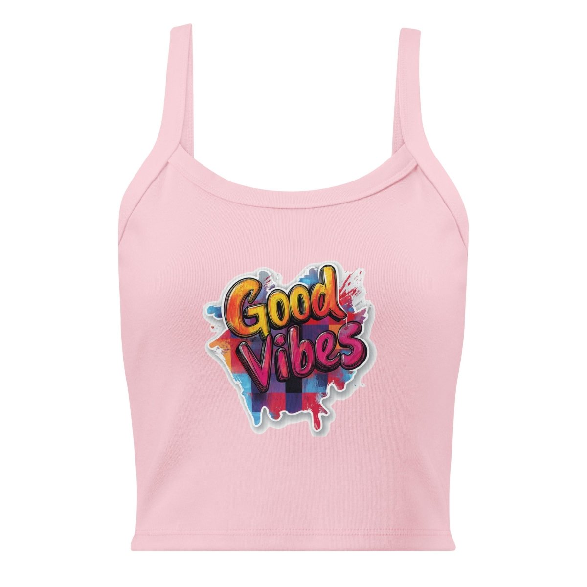 Vibe Spill Micro-Rib Tank Top – Art Graphic Crop Top - Polendo Design Vibe Spill Micro-Rib Tank Top