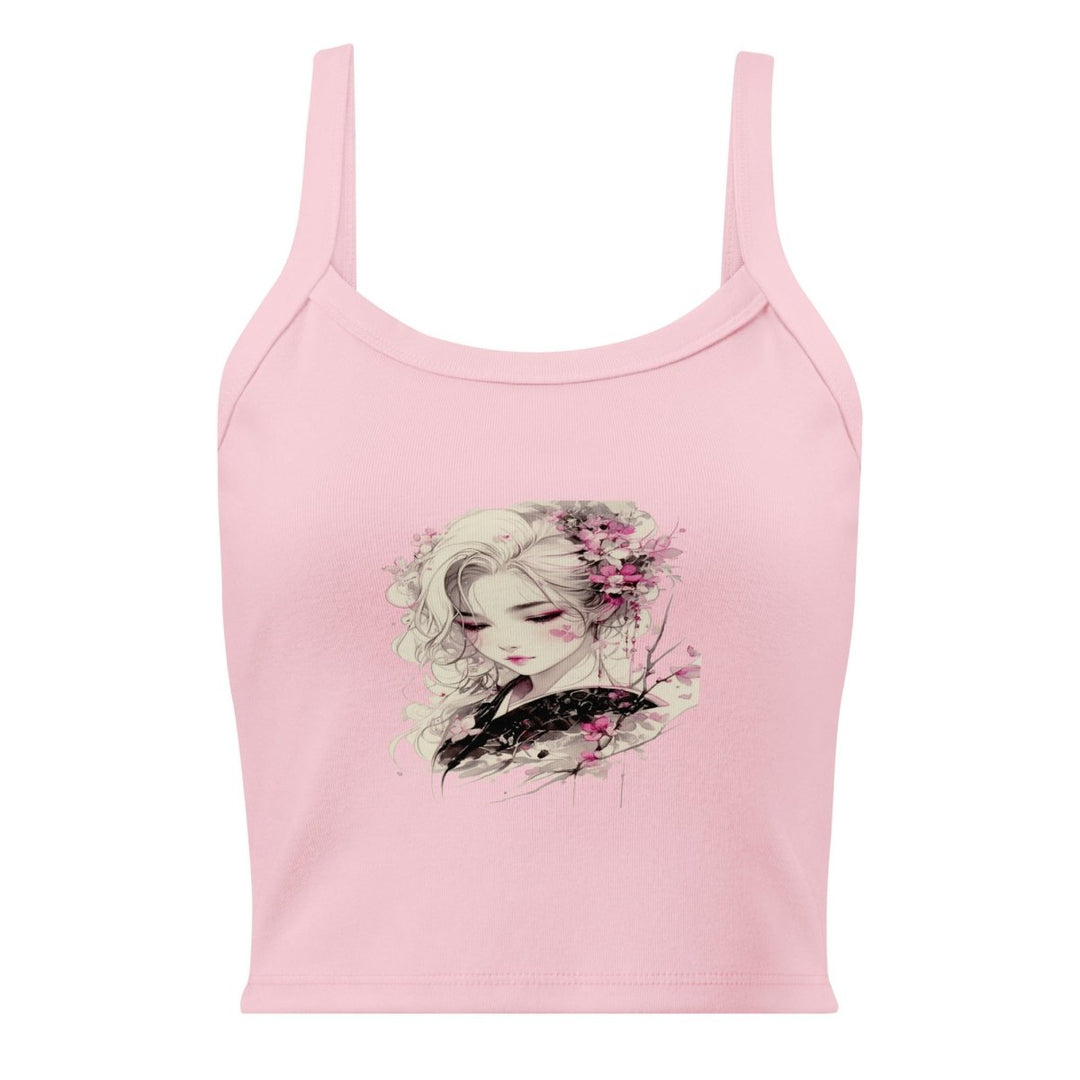 Petal Silence Micro-Rib Tank Top – Art Graphic Crop Top - Polendo Design Petal Silence Micro-Rib Tank Top
